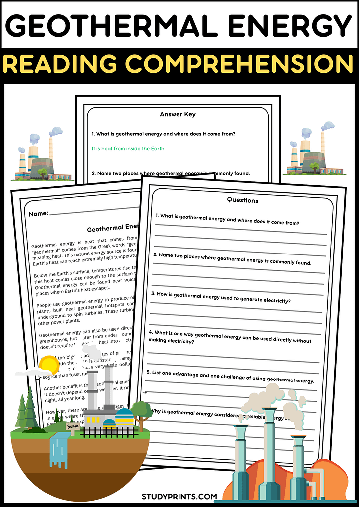 Geothermal Energy Reading Passage with Questions and Answer Key product image (1)