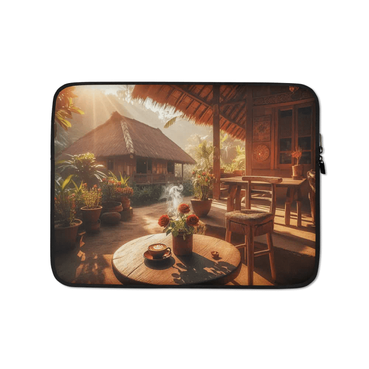 Morning Bliss Laptop Sleeve | comfortable village for drinking coffee product image (1)