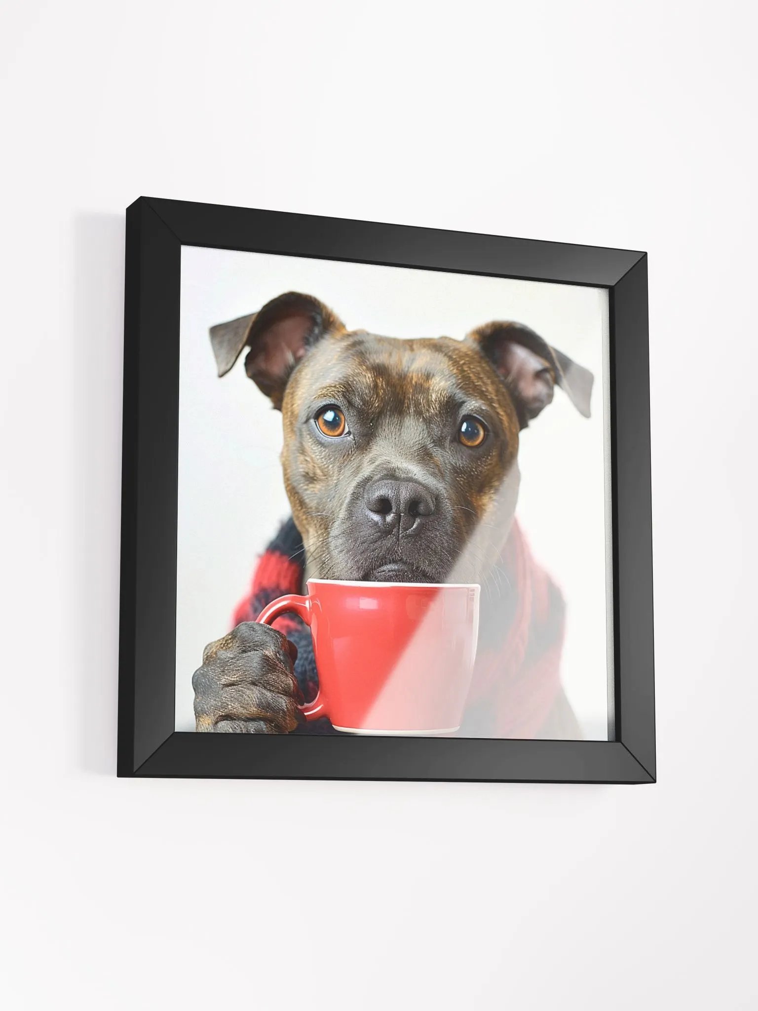 Cute Coffee Lover Staffordshire Bull Terrier Puppy Framed Wall Art product image (39)