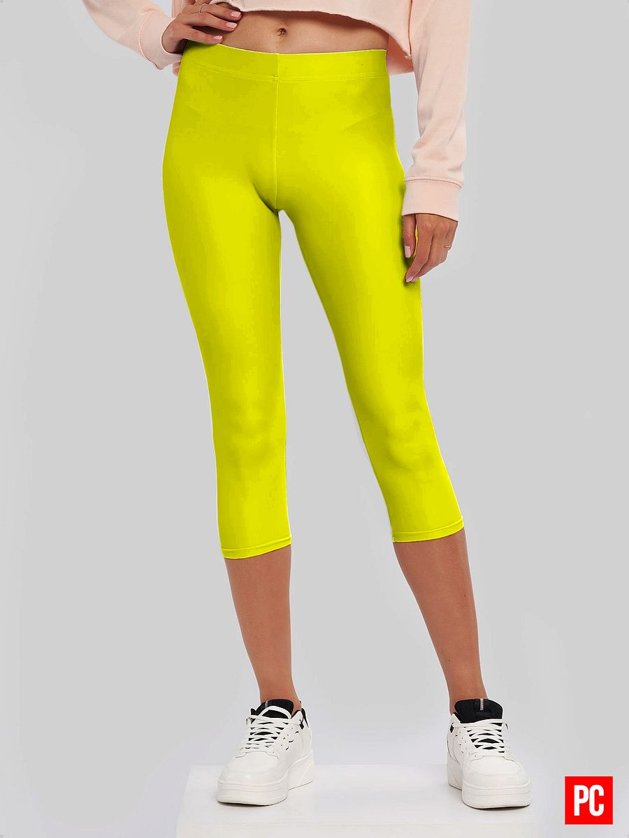 Plain Color Yellow Capri Leggings product image (1)
