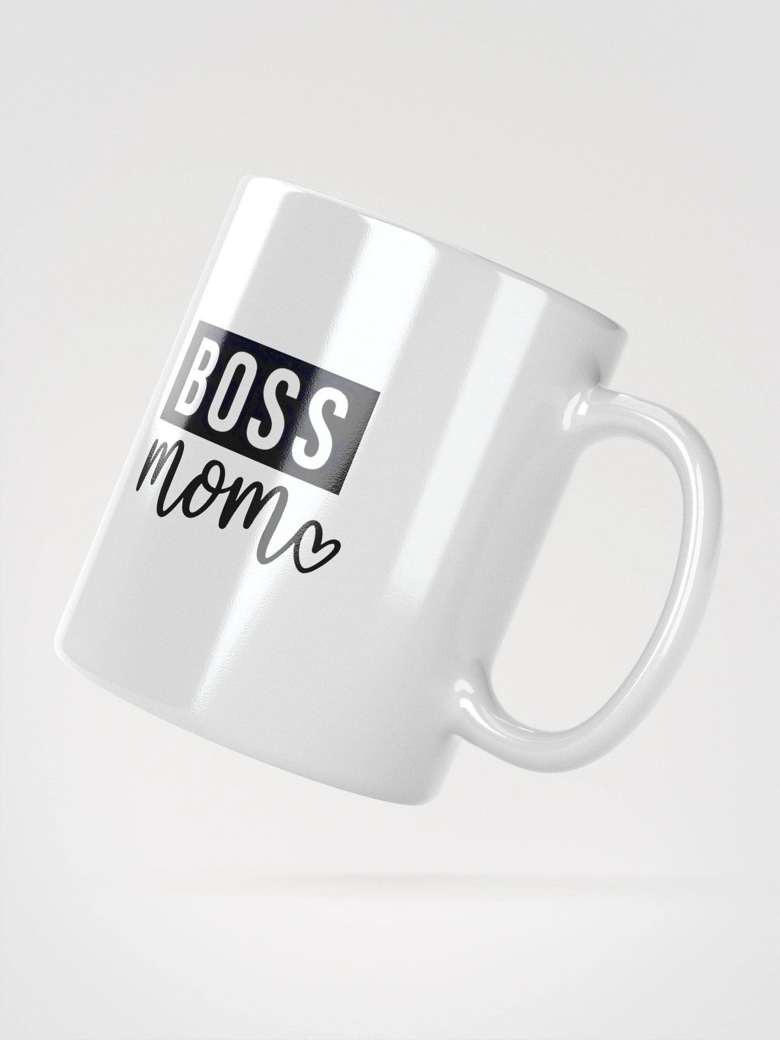 Boss Mom Mug – Bold Black Script on White Glossy Ceramic with Heart Accent product image (5)
