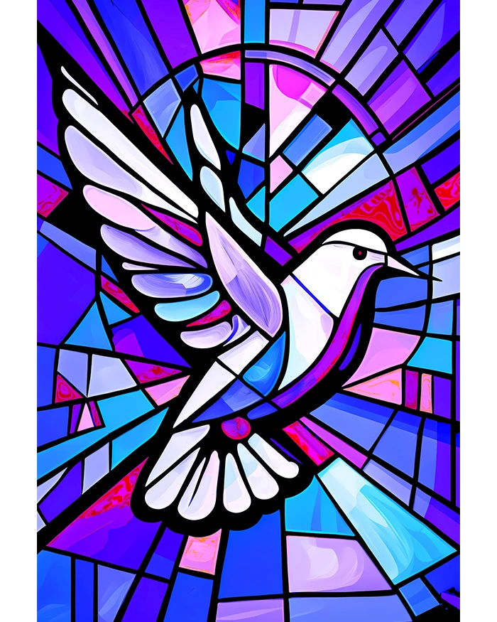 White Dove in Flight Stained Glass Art Blue Purple Colors Matte Poster product image (1)