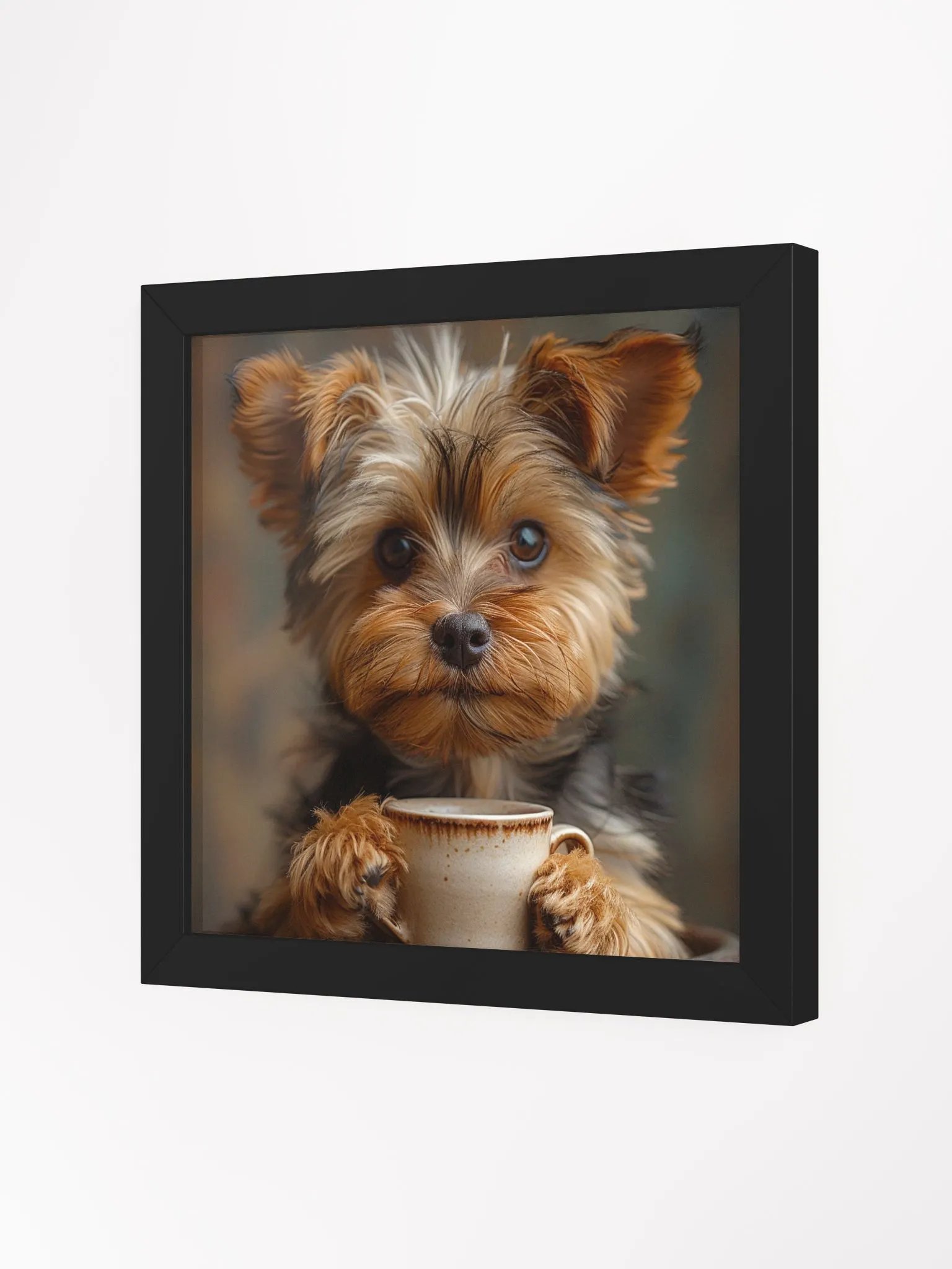 Coffee Lover Cute Yorkshire Terrier Dog Framed Wall Art product image (19)