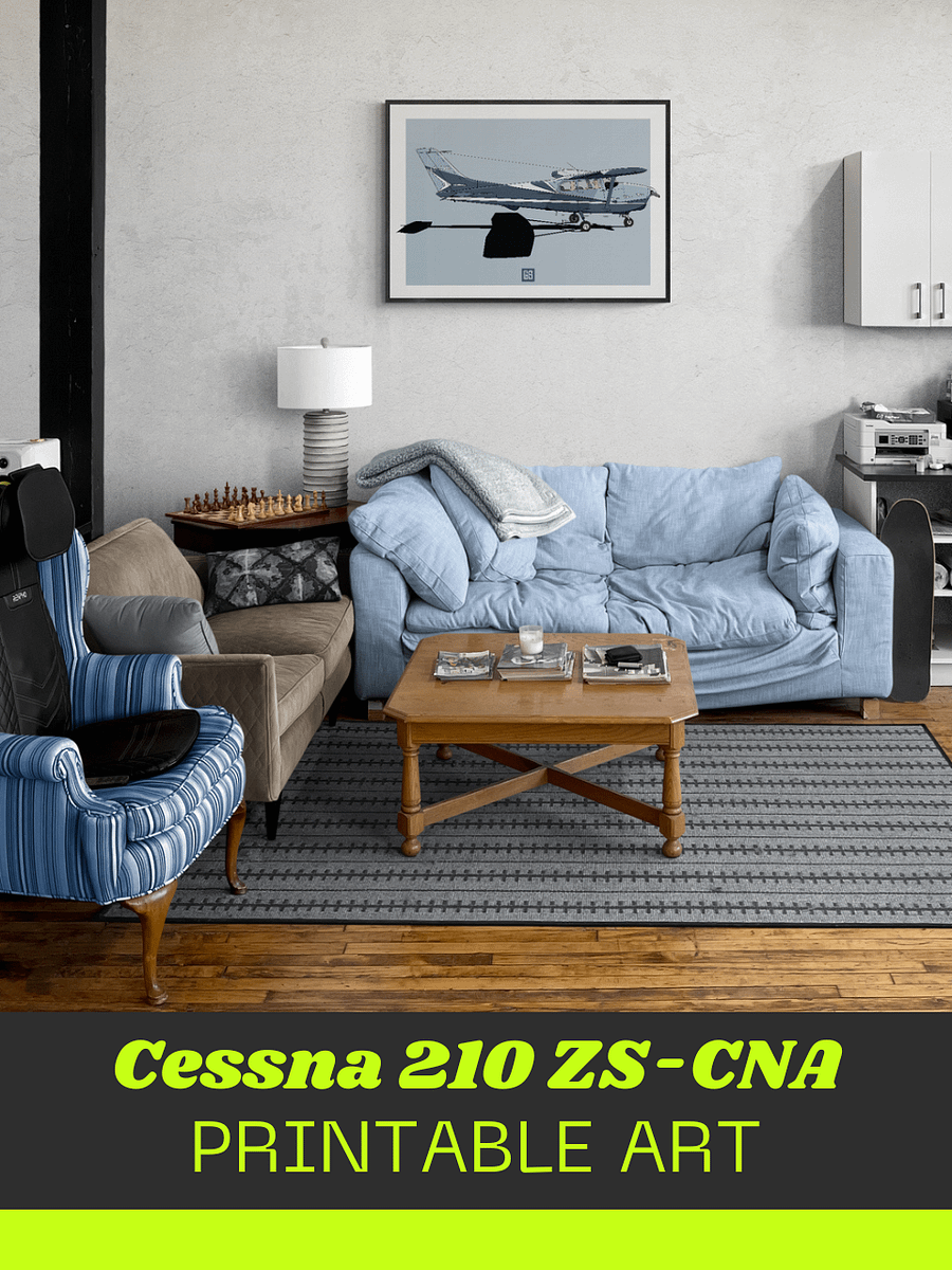 Cessna 210 ZS-CNA Printable Aviation Wall Art with Blue and White Background product image (3)