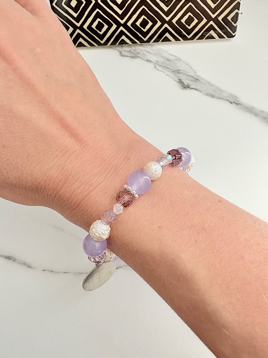 Tree of Life Charm, Purple Beaded Stretch Bracelet | Handmade 8" Stretch Bracelet | Coastal Charm Jewelry by Monique Faella Designs™ | MFD-00058 product image (5)