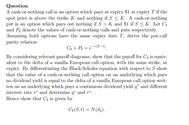 TD - Cash-or-nothing puts and calls, payoff diagrams and the Black-Scholes equation-Solution product image (1)