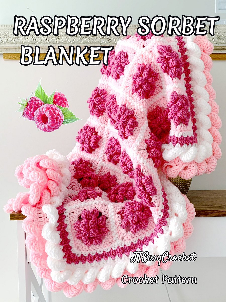 Raspberry Fruit Granny Squares Baby Blanket Crochet Pattern PDF Instant Download product image (3)