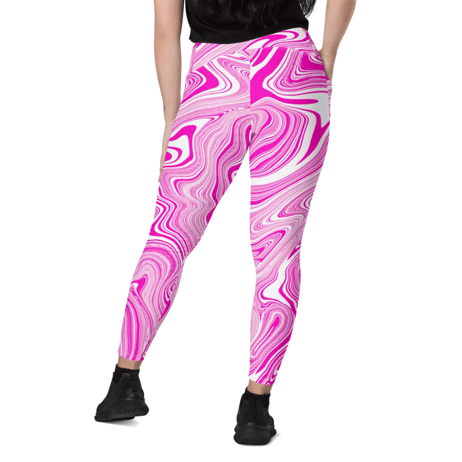 Leggings with Pockets - Pink and White Liquid Swirls product image (12)