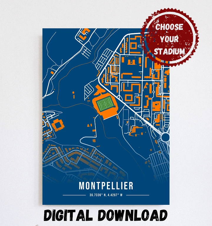 Stade de la Mosson Map Design Digital Download product image (1)