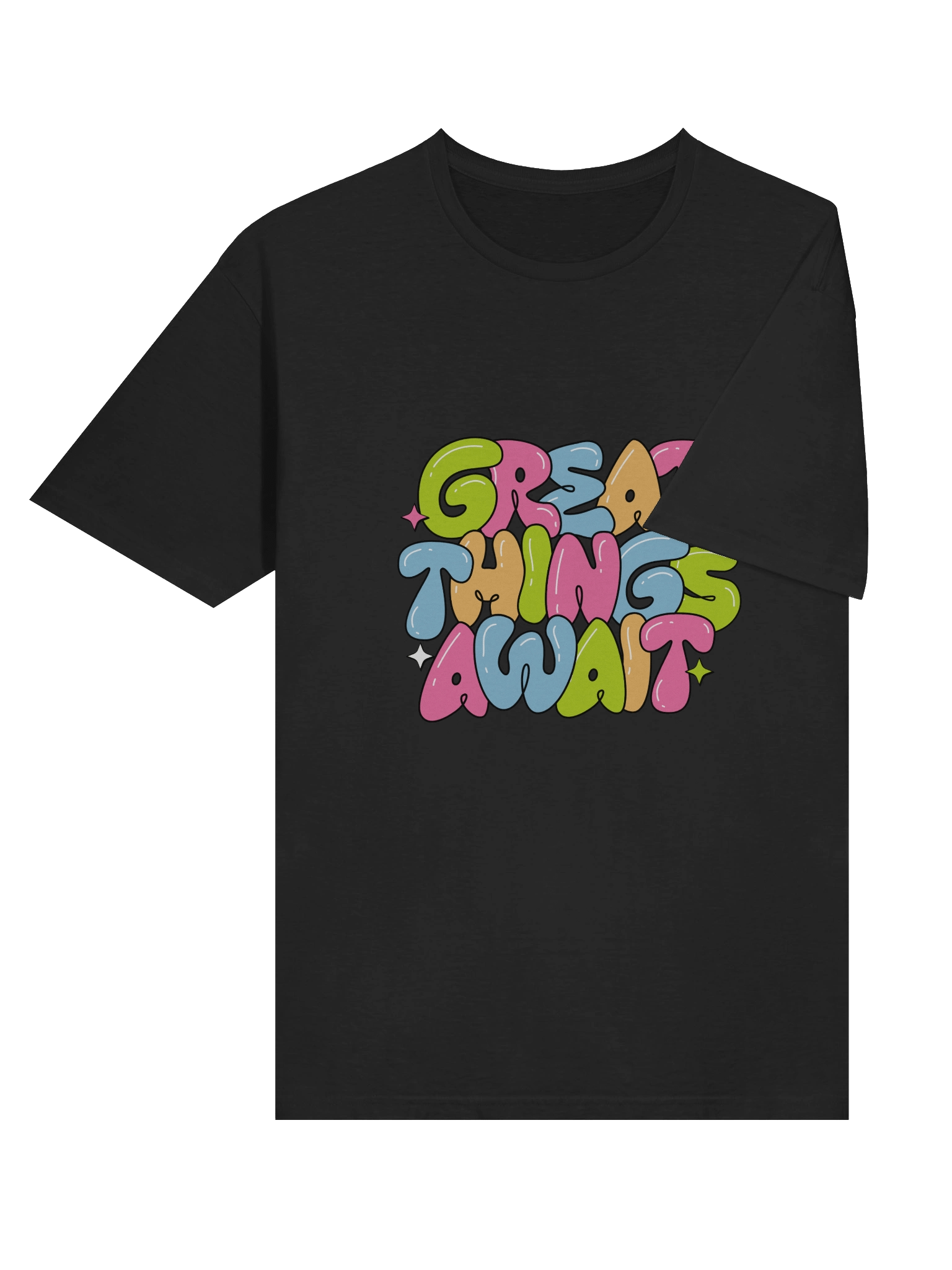 Colorful "Great Things Await" Bubble Text T-Shirt product image (23)