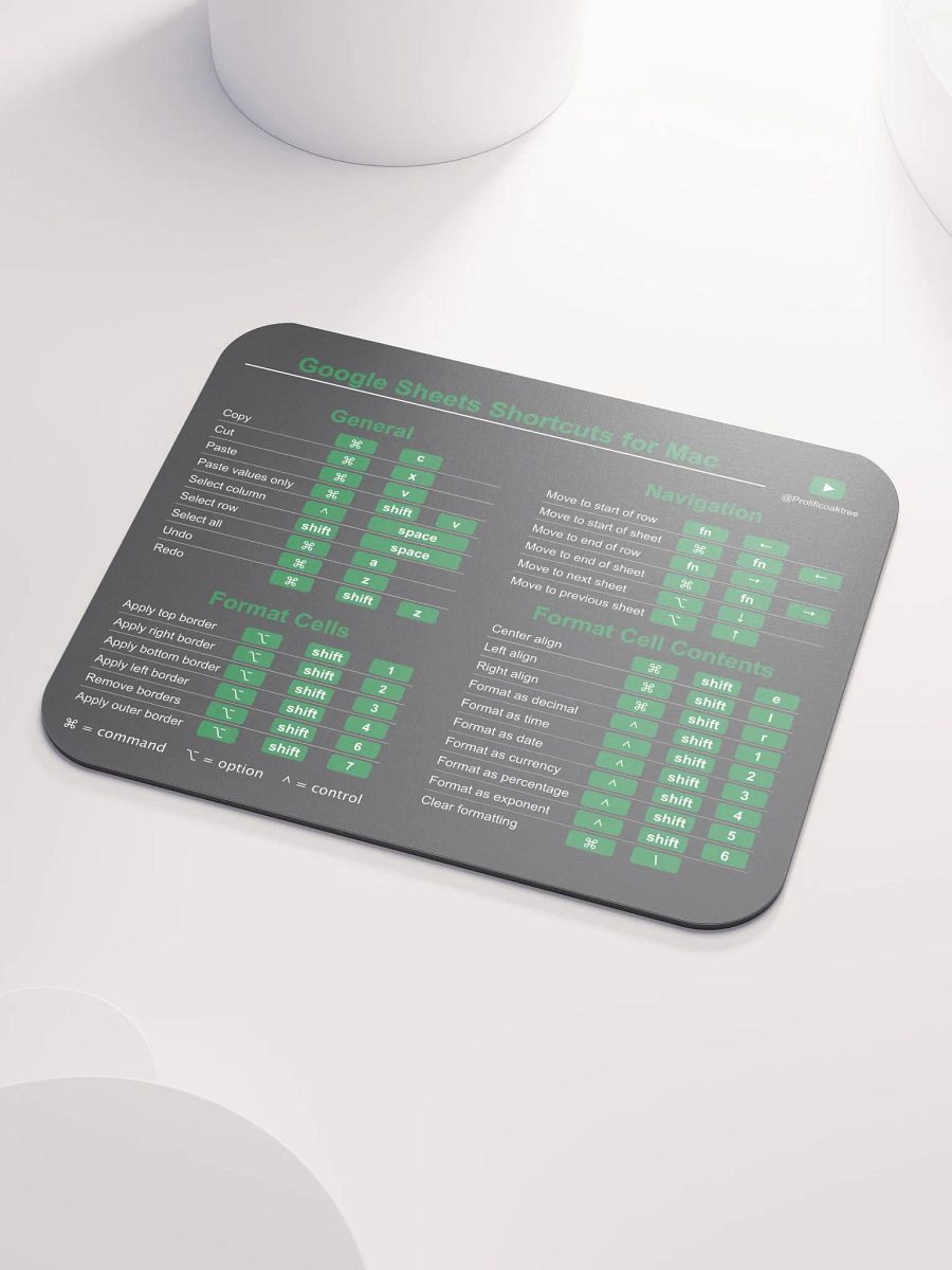 Keyboard Shortcuts Mouse Pad for Mac Dark Mode - Google Sheets product image (3)