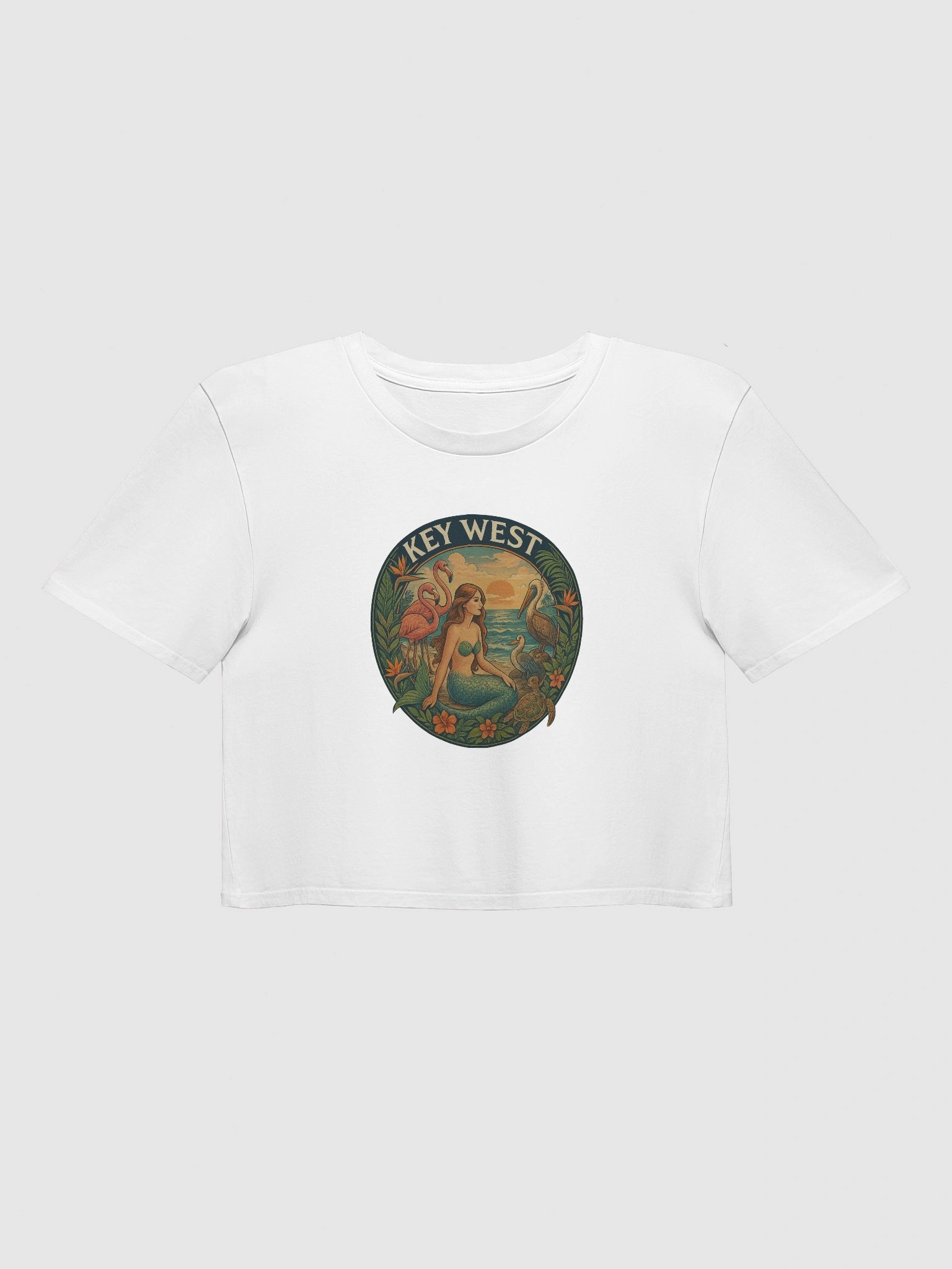 Key West Tropical Ladies Crop Top with Mermaid, Birds, and Turtle product image (2)