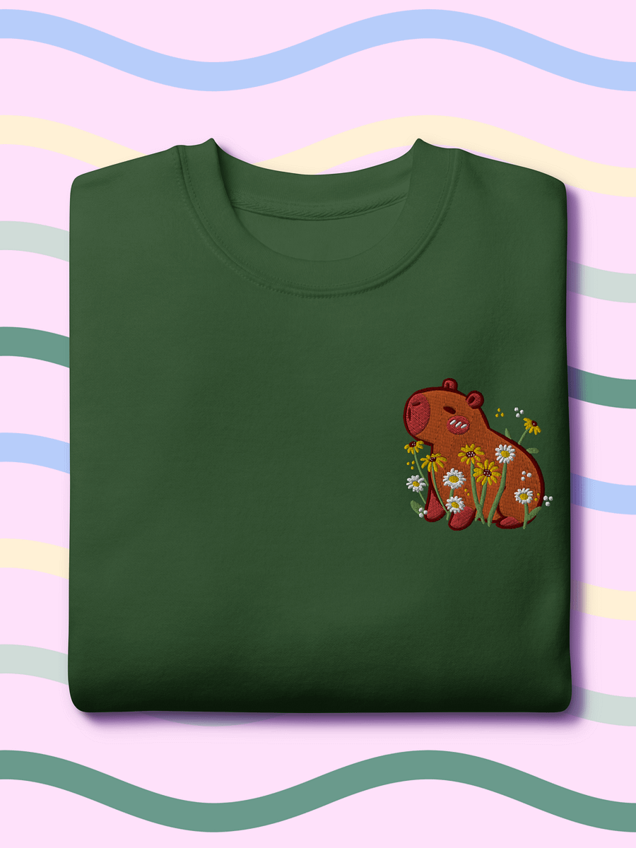 Peaceful Capybara Floral Embroidered Premium Sweatshirt product image (3)