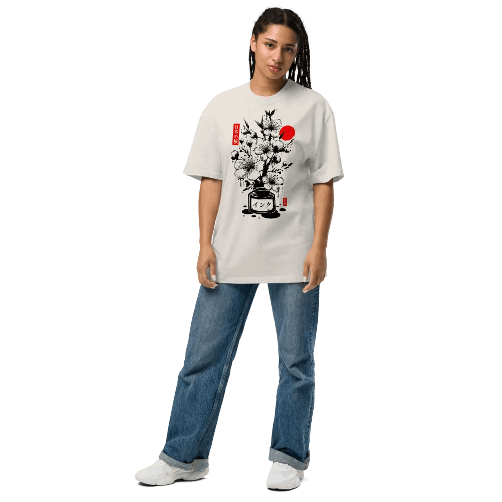 Black Cherry Blossom Japanese Ink - Oversized Tee product image (7)