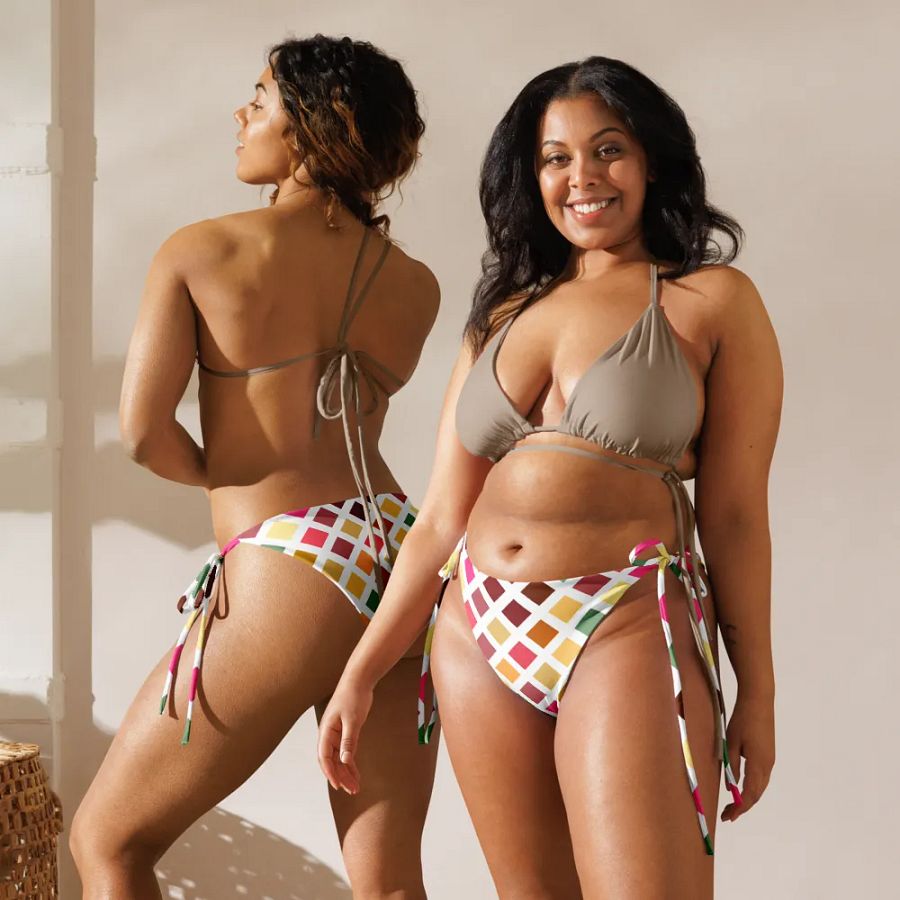 Colorful Square Pattern Design String Bikini Bottom - v4 product image (4)