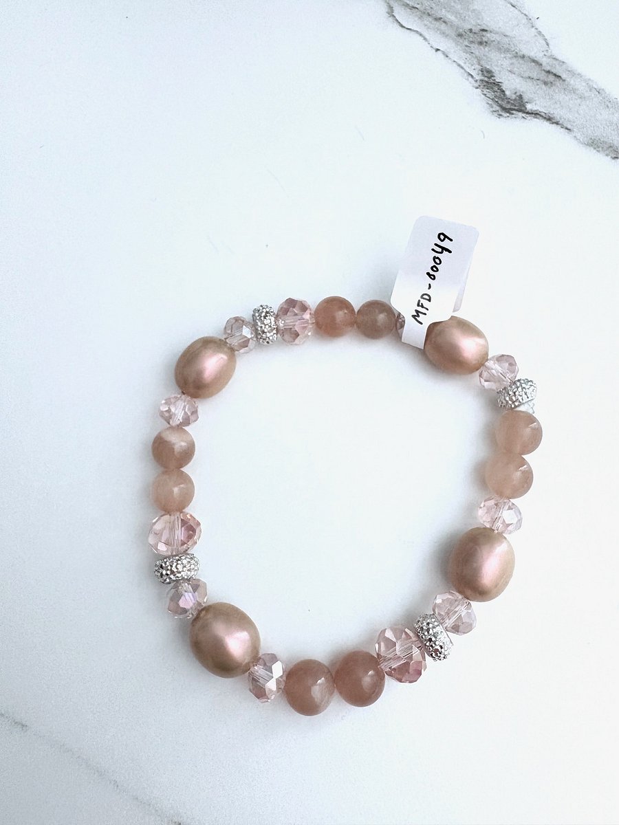 Blush Reverie | Semi-Precious & Pearlescent Bead Bracelet | Handmade 8" Stretch Bracelet | Coastal Charm Jewelry by Monique Faella Designs™ | MFD-00049 product image (5)