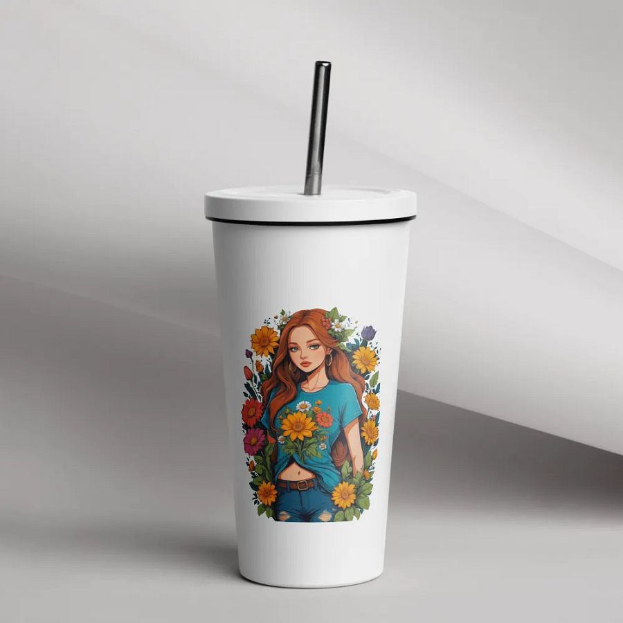 Bloomcore Flower Girl 20 oz Tumbler Cup - White - Insulated Tumbler with a Straw - v1 product image (12)