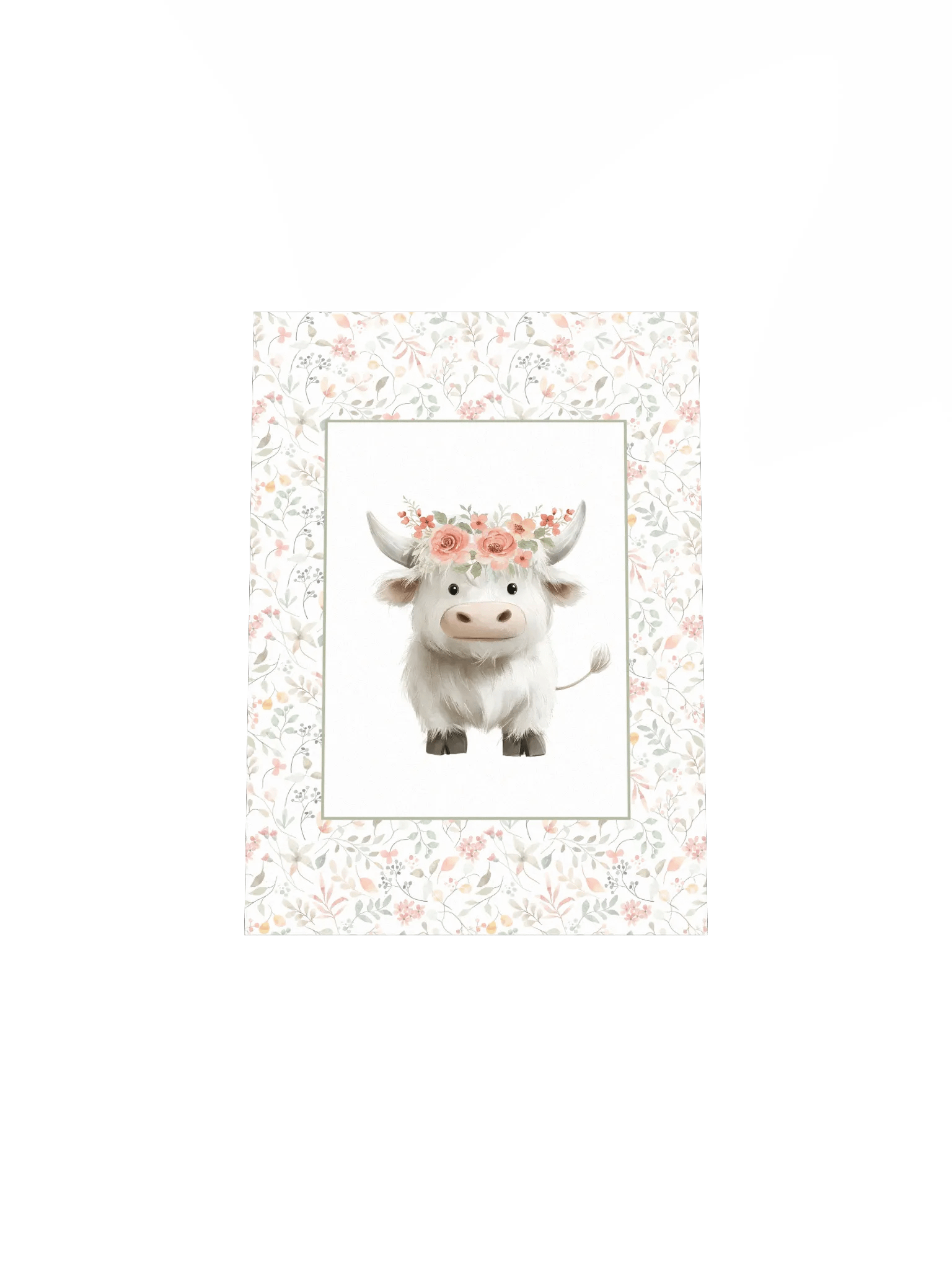 Cute White Highland Cow with Florals Nursery Print product image (5)