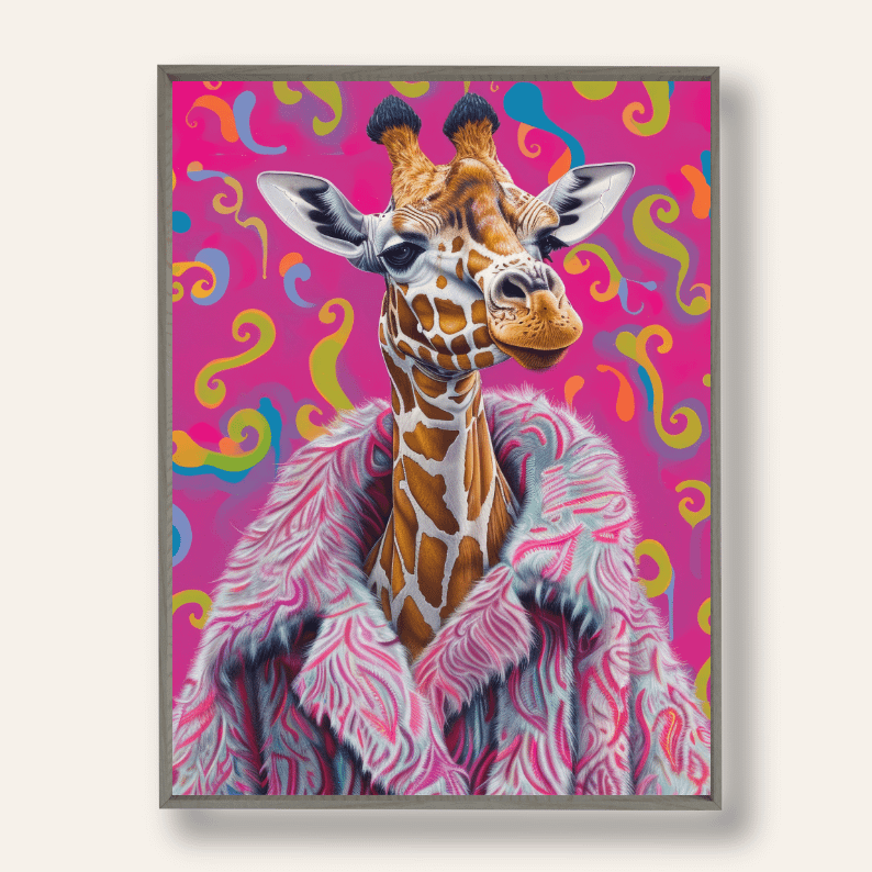 Maximalist Animal Fashion Art DIGITAL Print Set of 6 ~ Frog, Giraffe, Axolotl, Snail, Rhino, Peacock ~ product image (7)