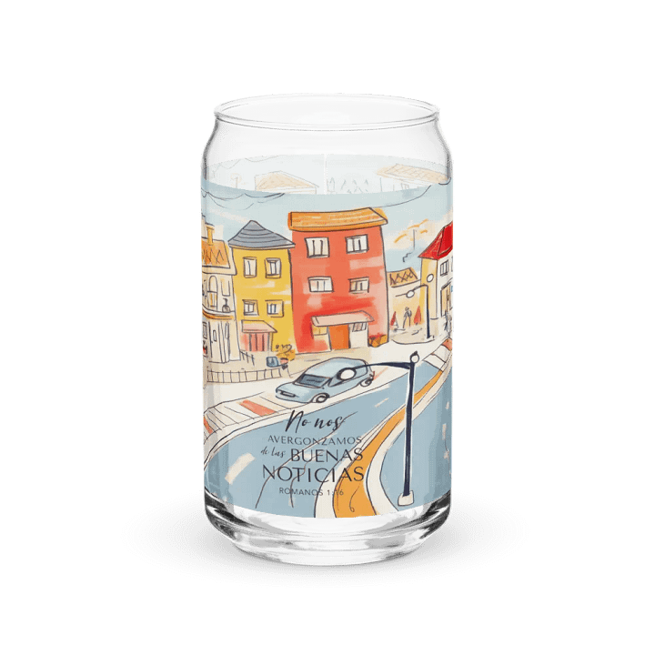 'No Nos Avergonzamos de las Buenas Noticias' Town Village Can-Shaped Glass product image (1)