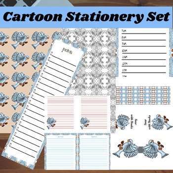 Animal Cartoon Flying Bluebird Themed Printable Stationery Set| Notepads product image (1)
