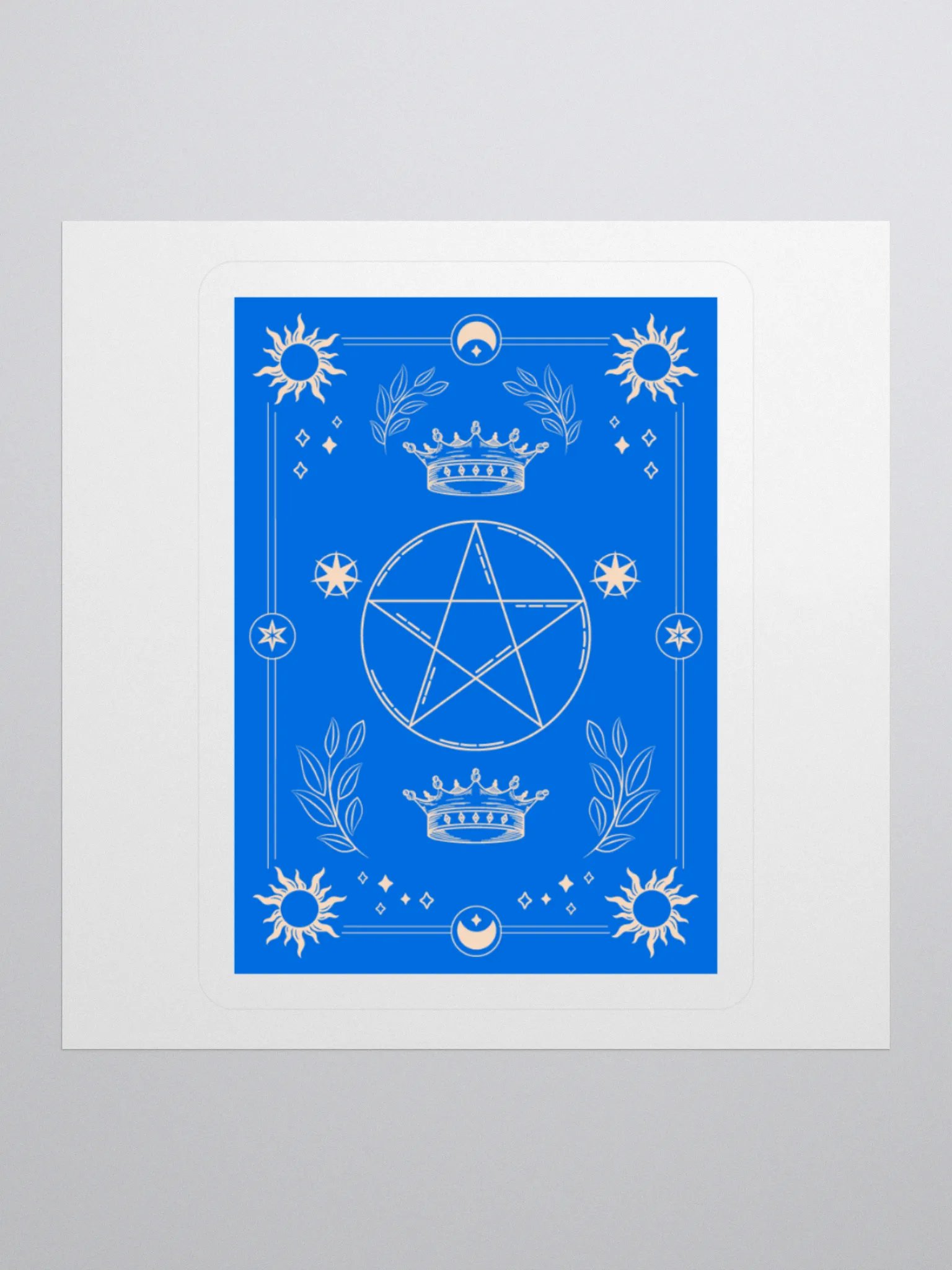 Crown and Pentagram Blue Tarot Card 3"x3" Sticker product image (1)