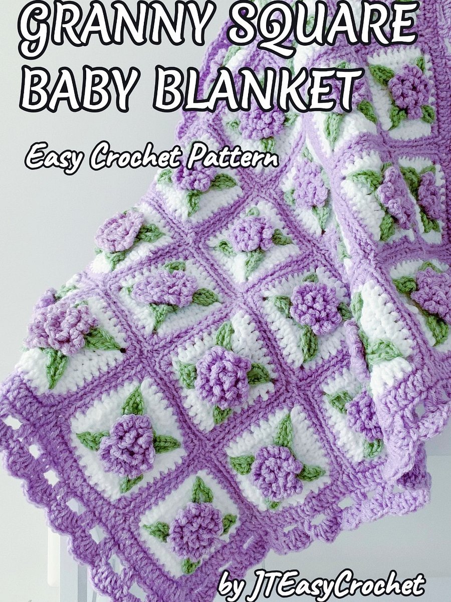 Lavender Flower Granny Square Baby Blanket Crochet Pattern, PDF Instant Download product image (2)