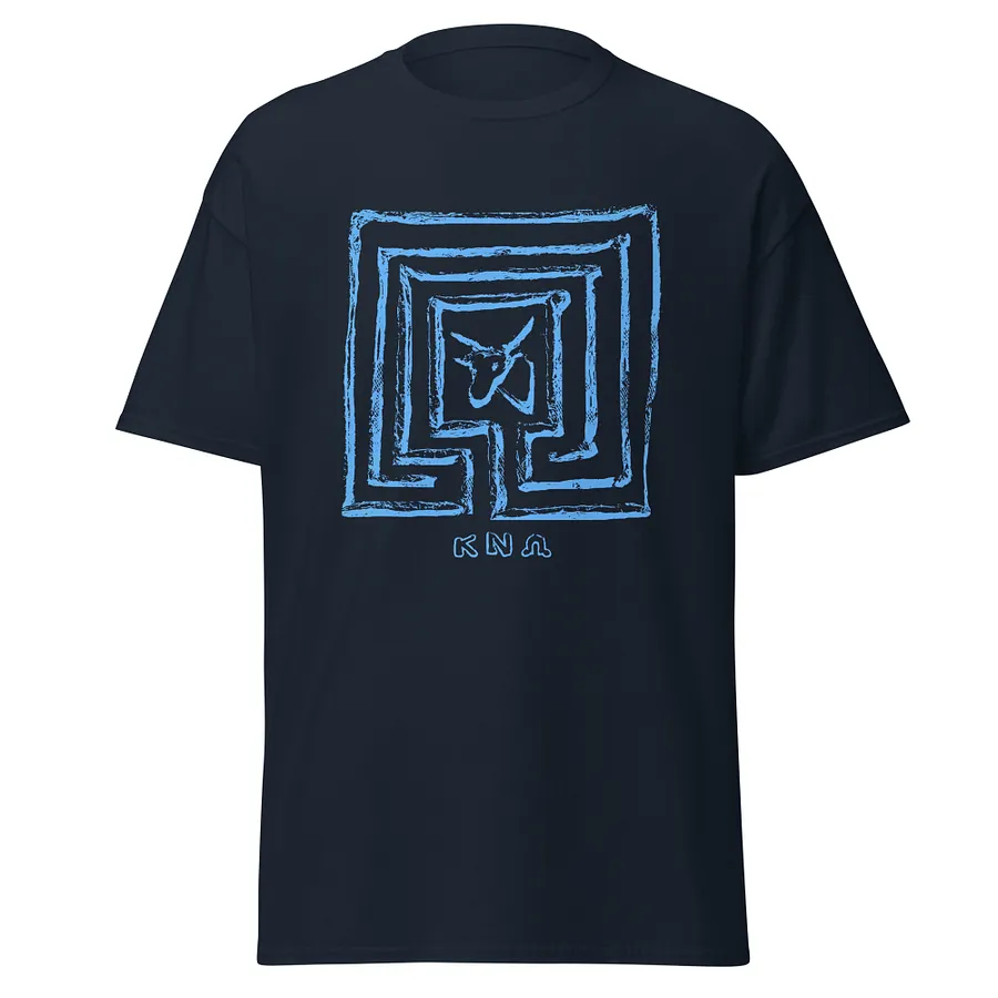 Minotaur in Knossos Labyrinth Cretan Art from 3th Century BC, Navy and White T-Shirt product image (1)