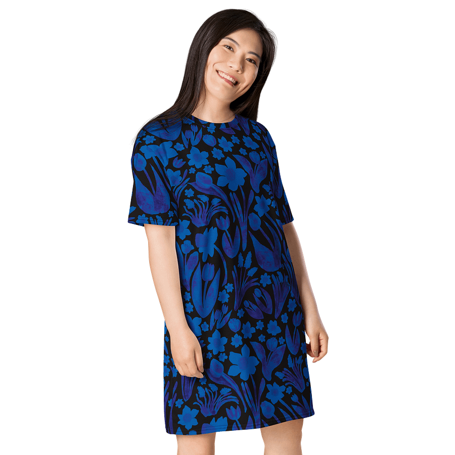 Spring Garden | Royal Blue Florals on Black | T-Shirt Dress by Monique Faella Designs™ product image (4)