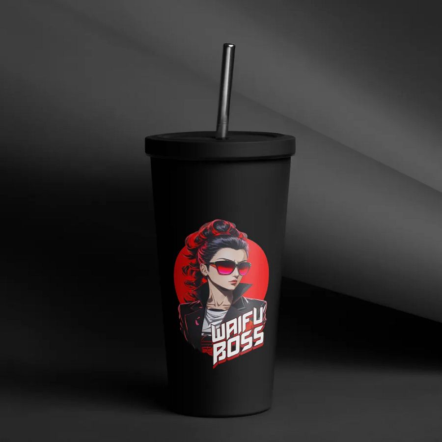 Waifu Boss 20 oz Tumbler Cup - Black - Insulated Tumbler with a Straw v2 product image (12)
