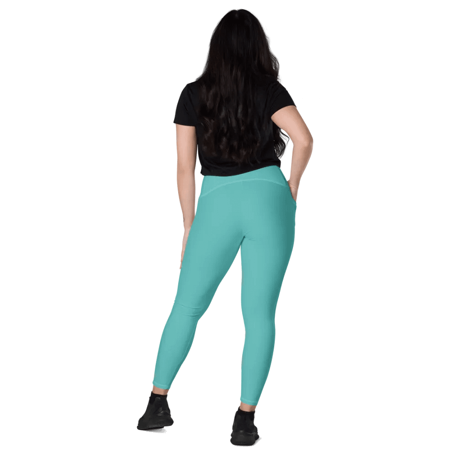 Plain Turquoise Blue True Summer Women's High Waisted Premium Crossover Leggings with Pockets by Treasure Pie product image (10)