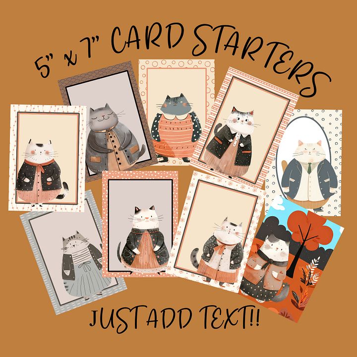 Adorable Cat-Themed 5x7 Printable CARD STARTERS for DIY Creations - BONUS!! 15 Cute Cat Card Sayings Included! product image (1)