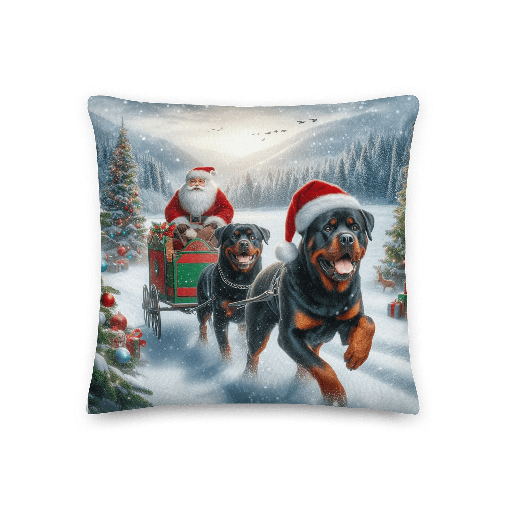 Santa's Rottweiler Sleigh All-Over Print Pillow product image (3)