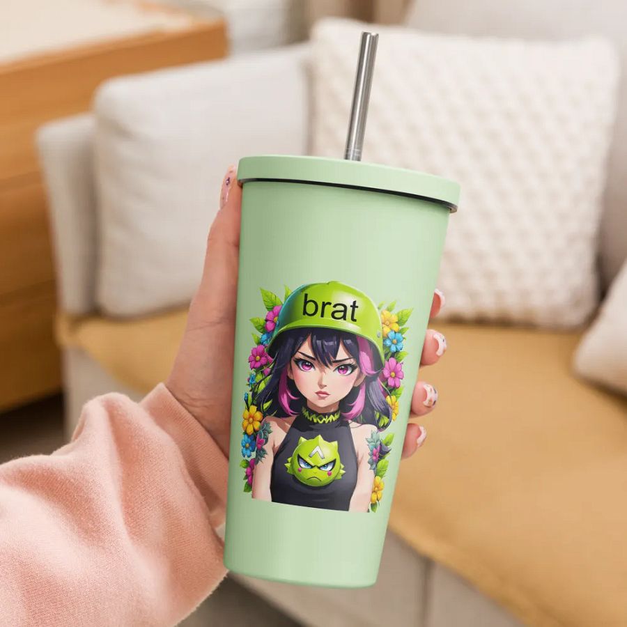 Brat 20 oz Tumbler Cup - Mint - Insulated Tumbler with a Straw v6 product image (3)
