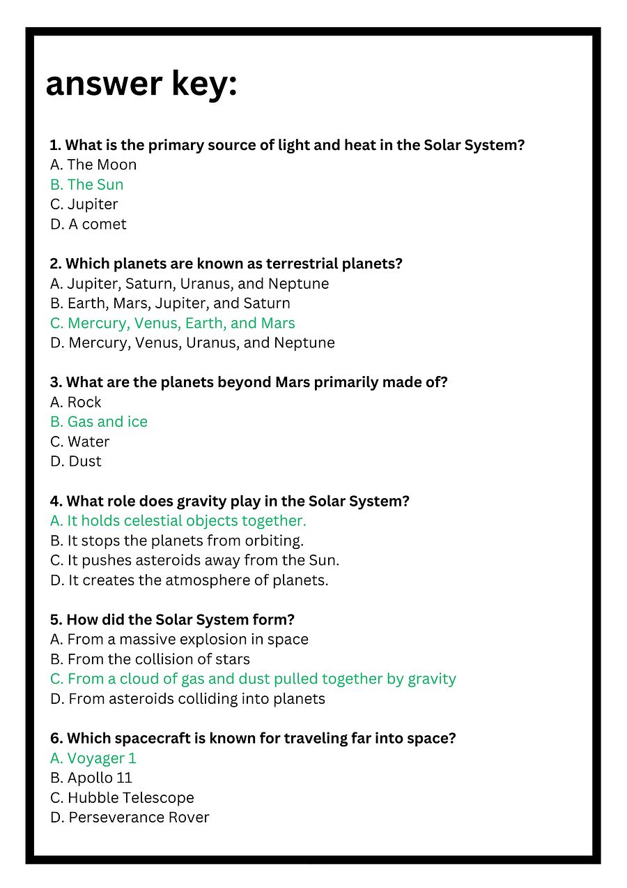 Solar System Reading Passage with Six Multiple Choice Questions product image (4)