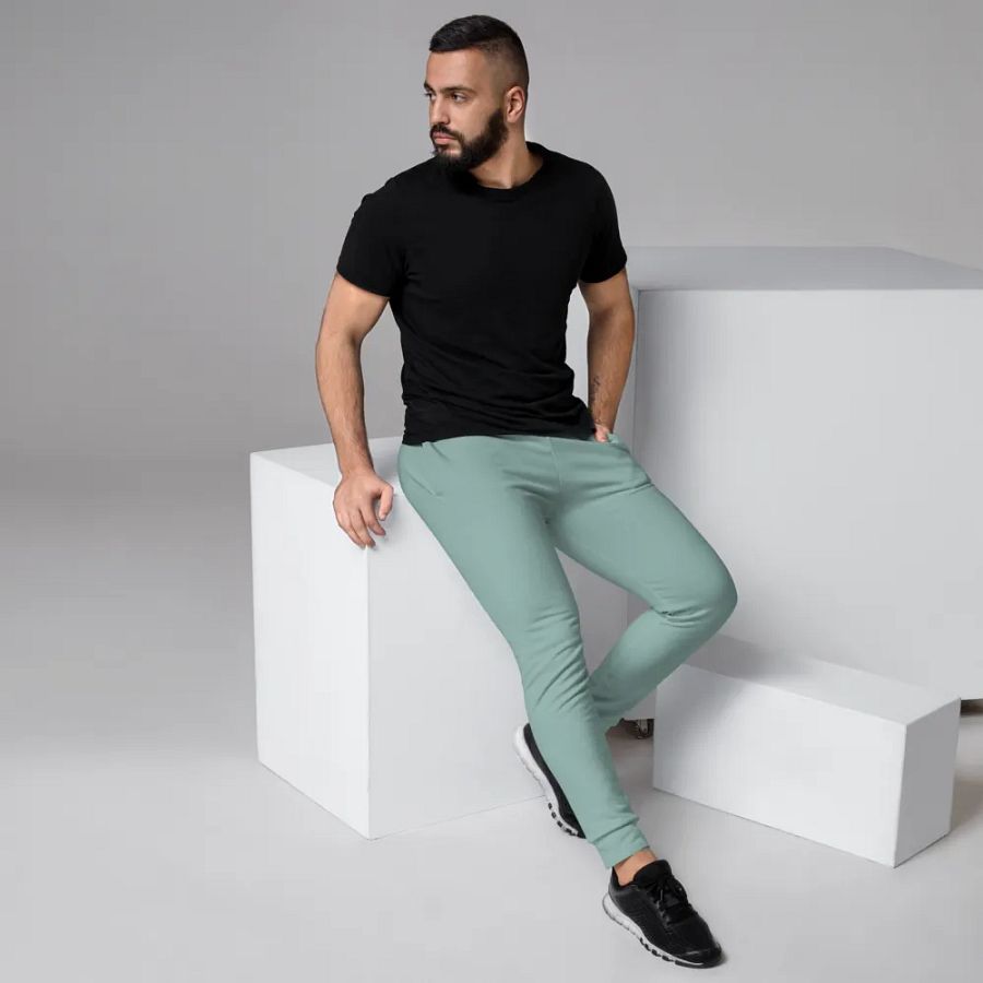 Plain Light Teal Green Soft Summer Recycled Polyester Premium Men's Joggers by Treasure Pie product image (3)