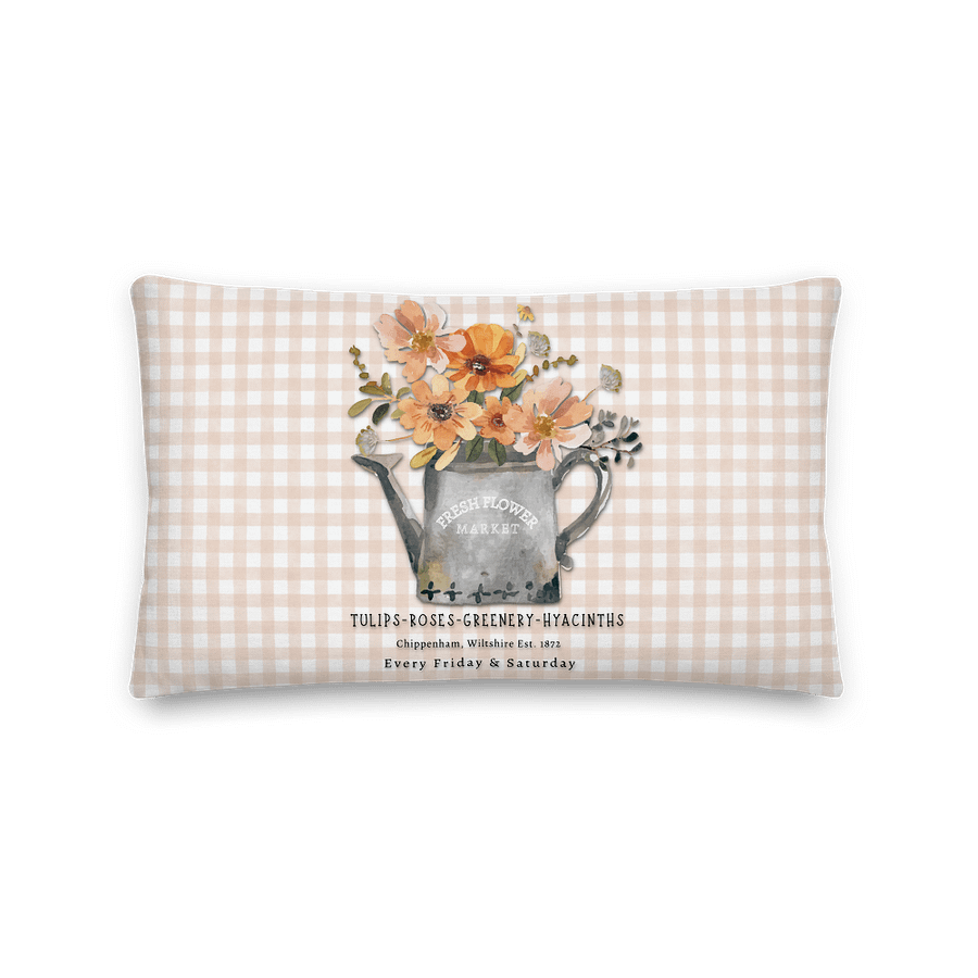 MY LITTLE COTTAGE GINGHAM THROW PILLOW WITH PEACH FLOWERS product image (3)