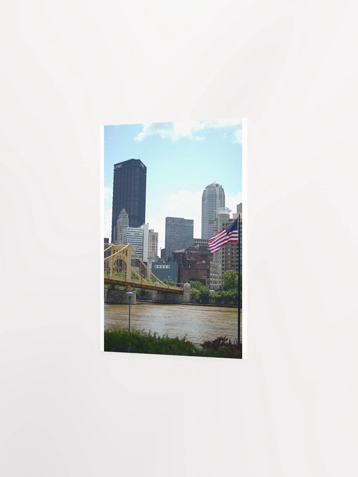 Pittsburgh - U.S. Steel Tower, Andy Warhol Bridge, and U.S. Flag - print/poster product image (2)