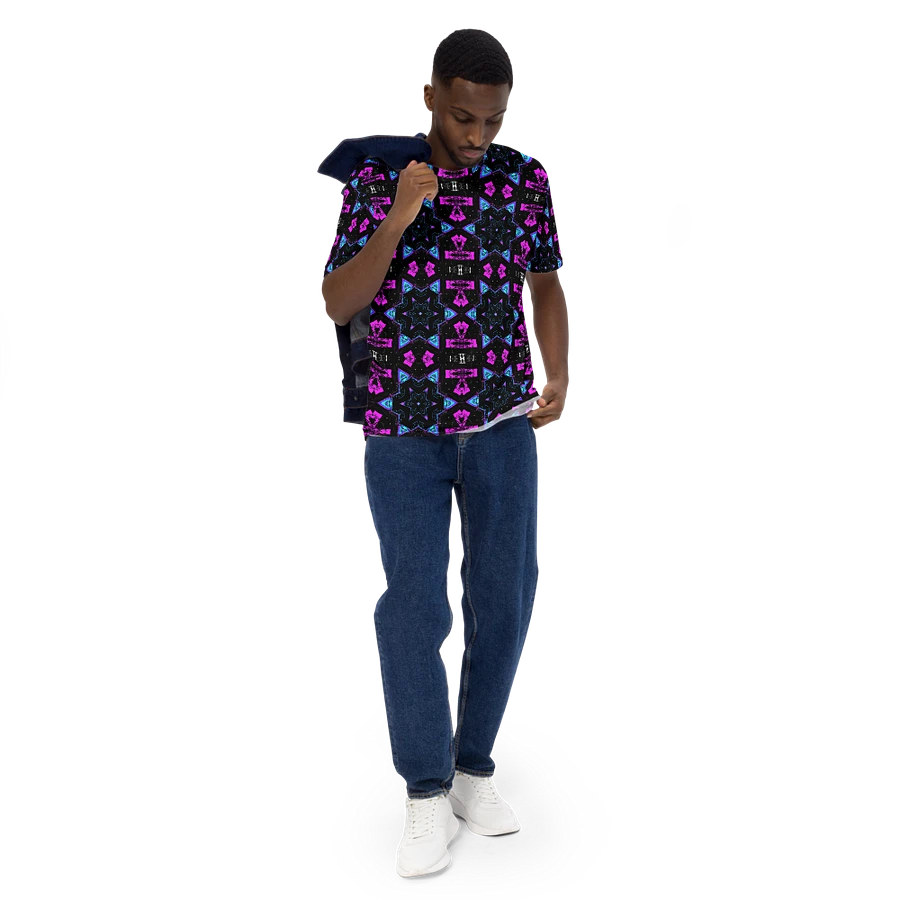 Abstract Pink, Turquoise and Black Repeating Star Pattern Men's T Shirt product image (2)