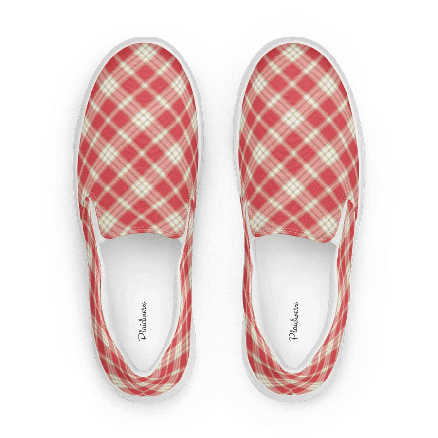 Coral Pink Plaid Women's Slip-On Shoes product image (1)
