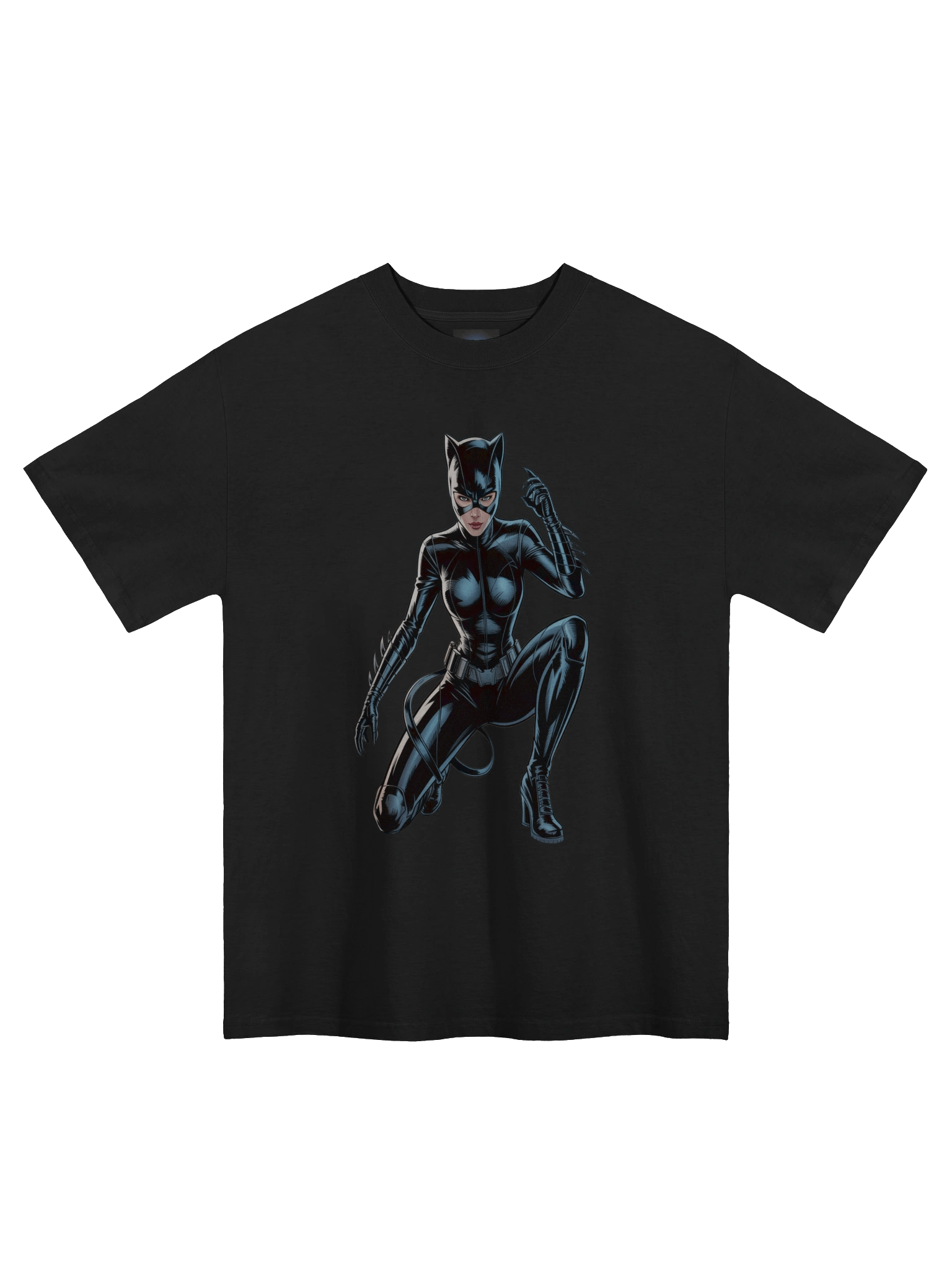 Clawed Eclipse: Catwoman's Nocturnal Pounce Oversized Faded T-Shirt product image (3)