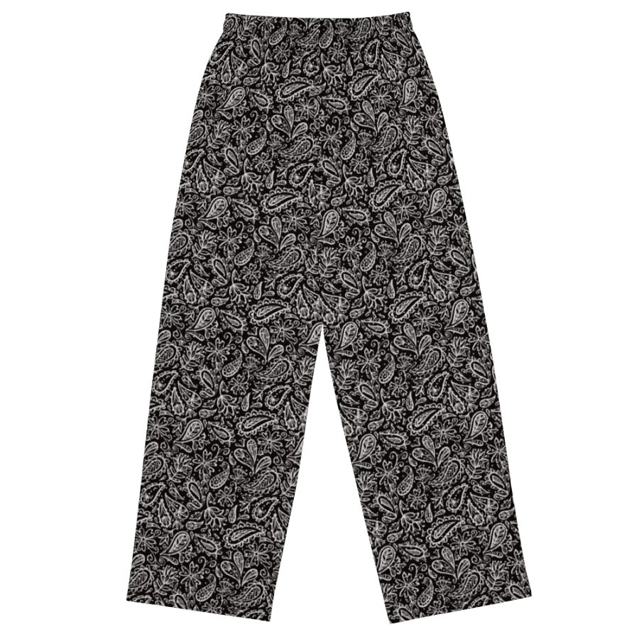 Loose pants paisley pattern white on black product image (1)