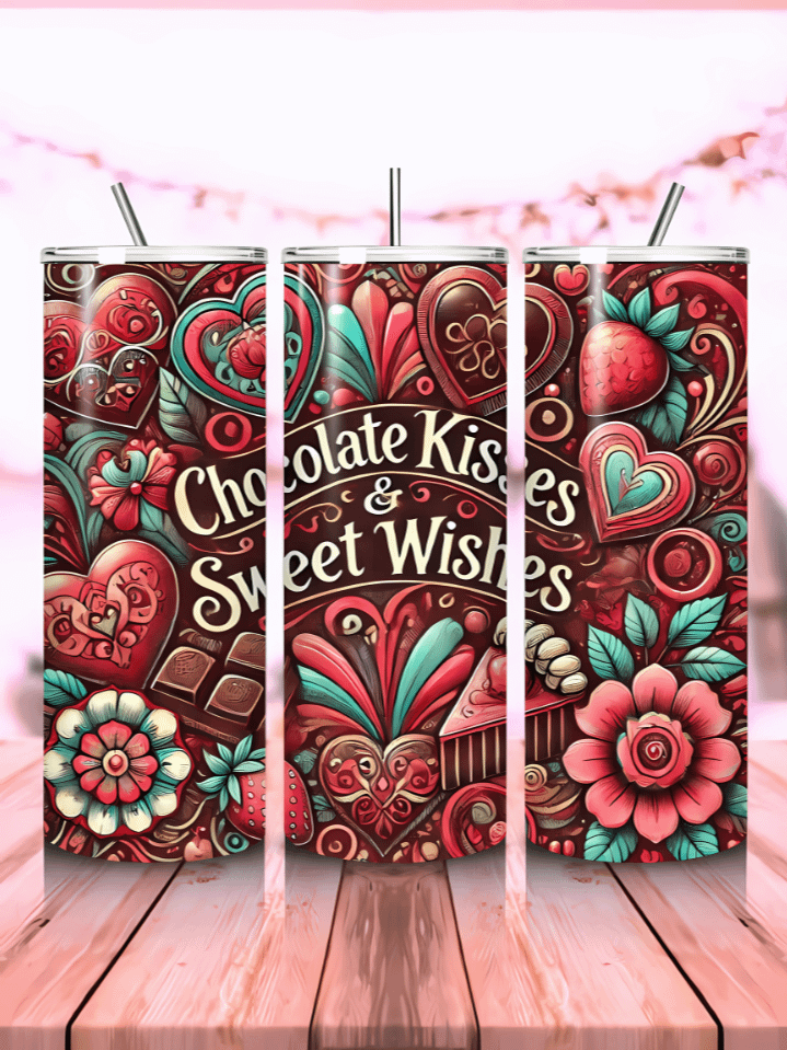 20 oz Skinny Tumbler Sublimation PNG – Chocolate-Themed Valentine's Wrap – Instant Digital File Download product image (1)