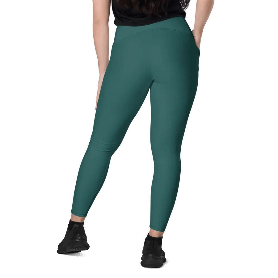 Plain Teal Green Soft Summer Women's High Waisted Premium Crossover Leggings with Pockets by Treasure Pie product image (9)