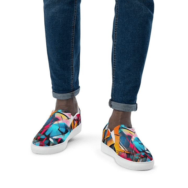 Mans Slip On Sneaker _ Calceonova Streetwear _ Custom Design Shoes _ Abstract Graffiti Shattered Neon product image (1)