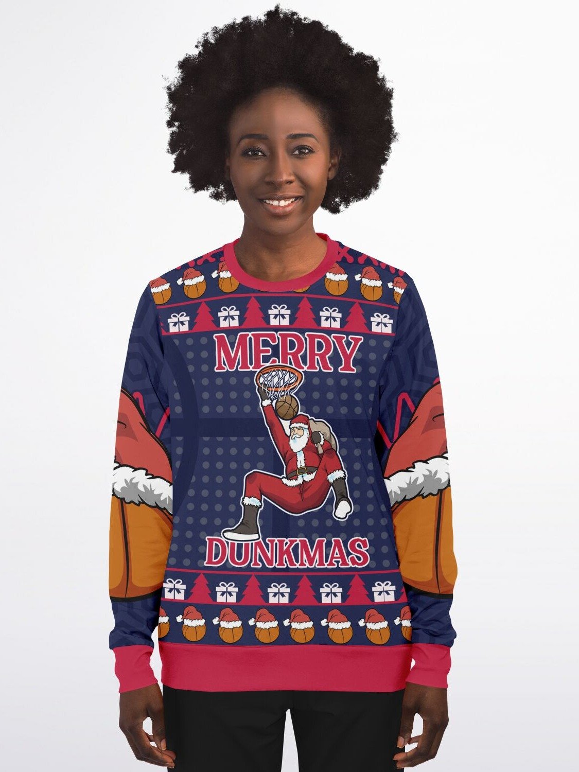 "Merry Dunkmas" Basketball Christmas Sweater | Santa Slam Dunk Holiday Sweatshirt | Sports Christmas Party Outfit product image (7)