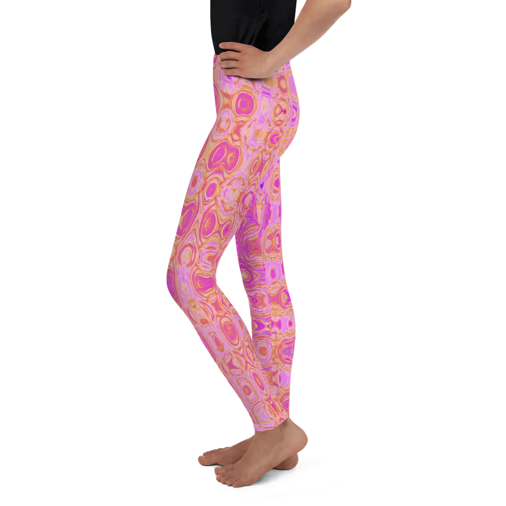Cool Abstract Pink and Magenta Atomic Retro Zigzags Youth Leggings product image (3)
