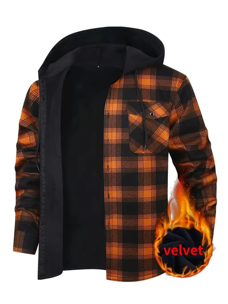 Jaqueta masculina forrada de lã xadrez com capuz product image (1)