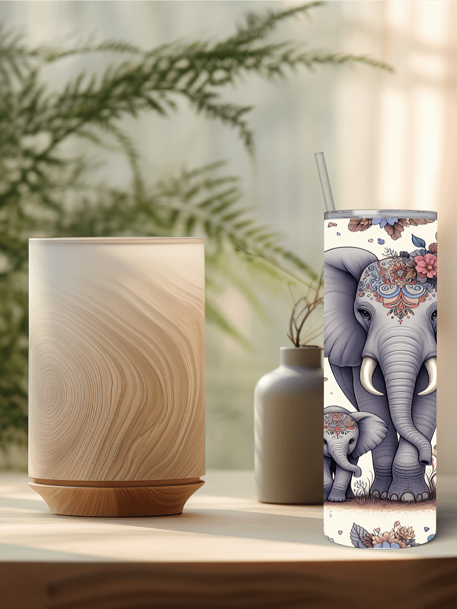 Floral Mother Elephant And Baby Stainless Steel Tumbler product image (3)