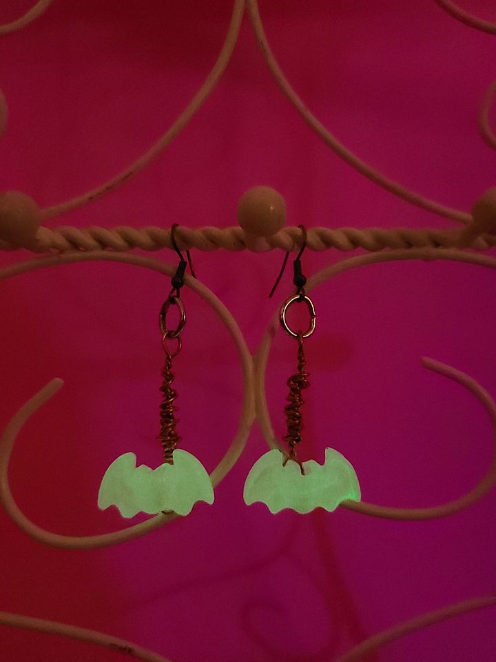 Glow in the Dark Pink Bat wire wrapped Earrings product image (2)